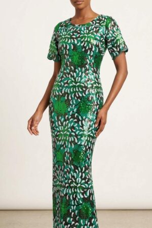 Sequin Lace – Emerald Noir Elegance