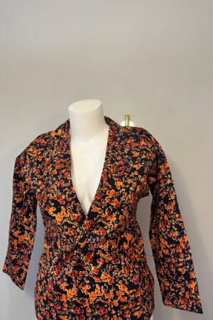 Midnight Ember black and burnt orange Ankara floral jacket for women