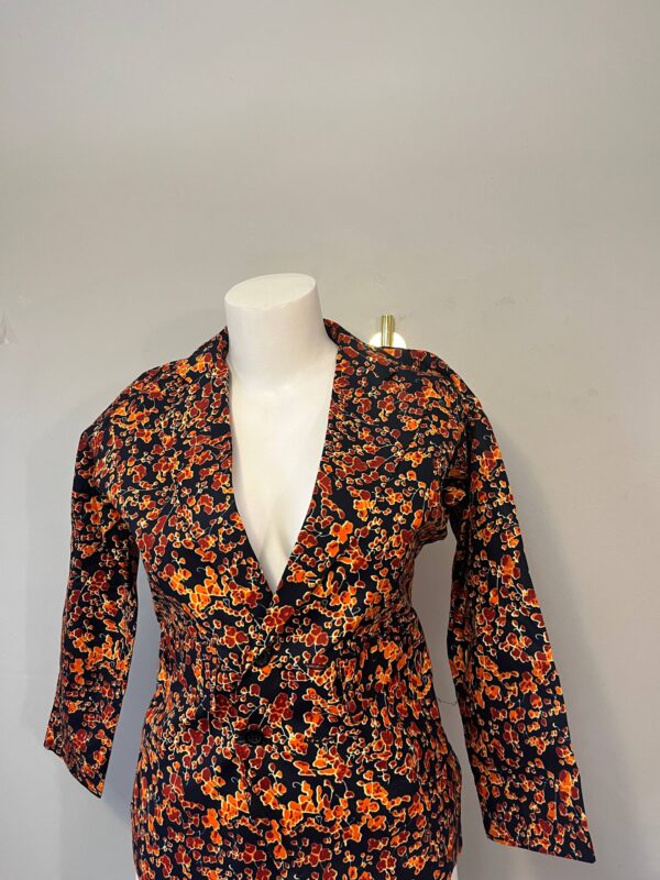 Midnight Ember Ankara Floral Jacket – Bold African Print Women’s Blazer Midnight Ember black and burnt orange Ankara floral jacket for women