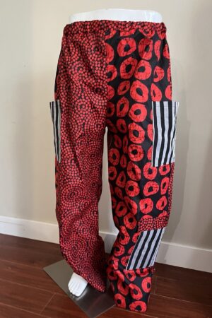 Unisex Asooke Cargo Pants – Red & Black Patchwork