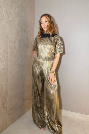 Metallic plisse two piece set for women