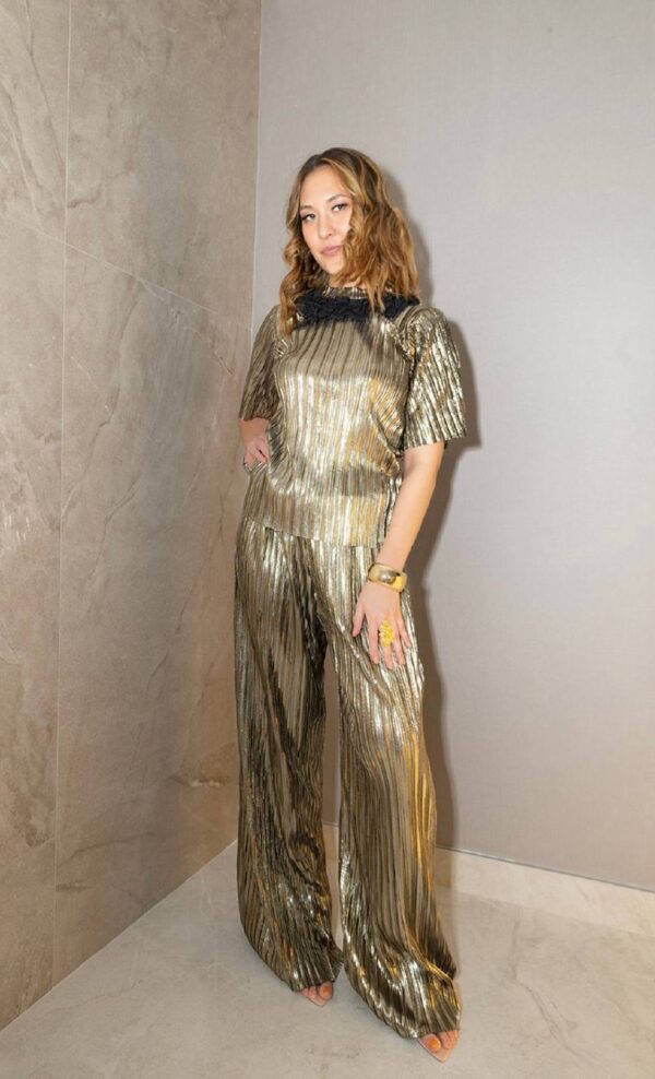 Metallic plisse two piece set for women