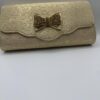 Italian Champagne Gold Bow Shoes and Matching Clutch Set