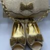 Italian Champagne Gold Bow Shoes and Matching Clutch Set